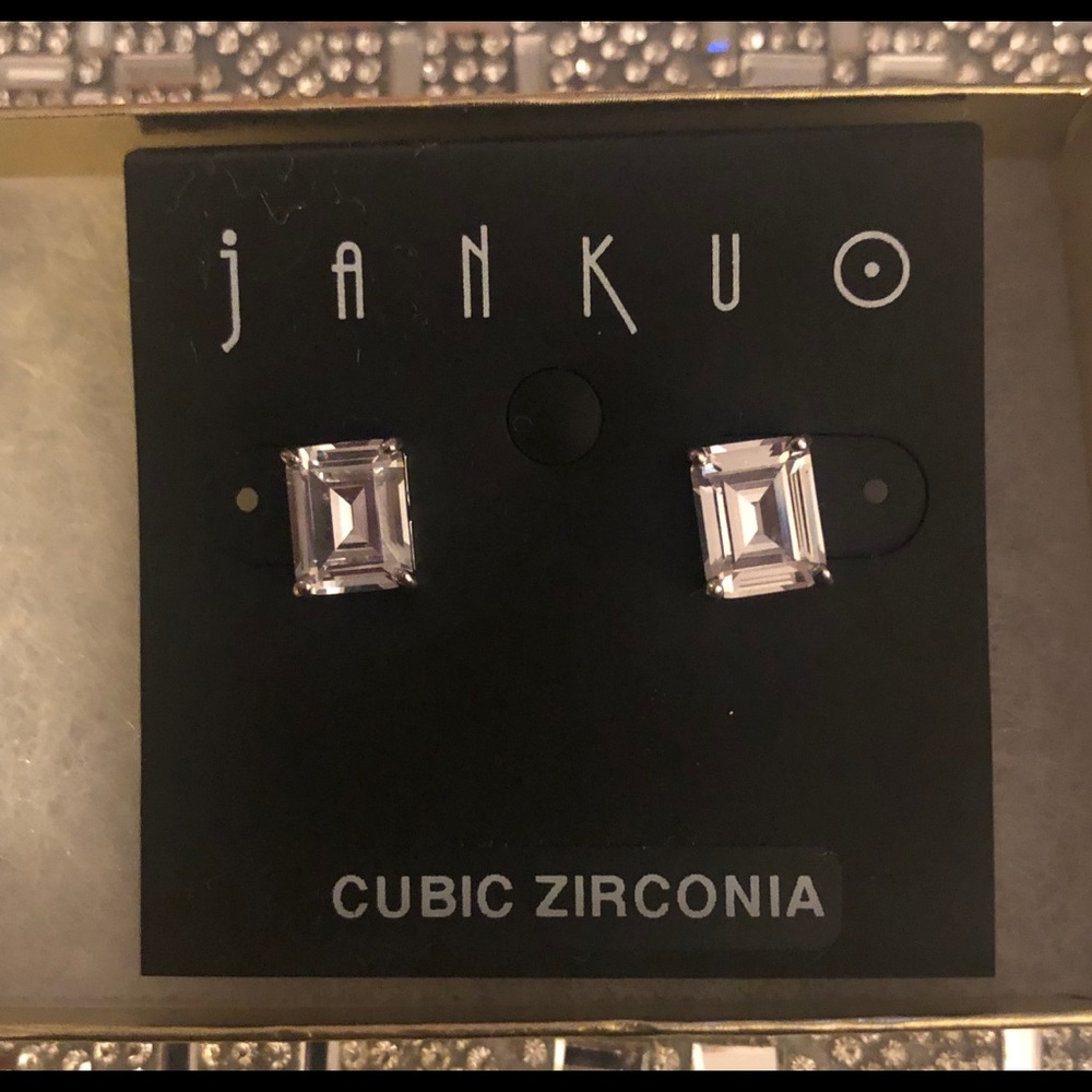 JanKuo emerald cut crystal earrings